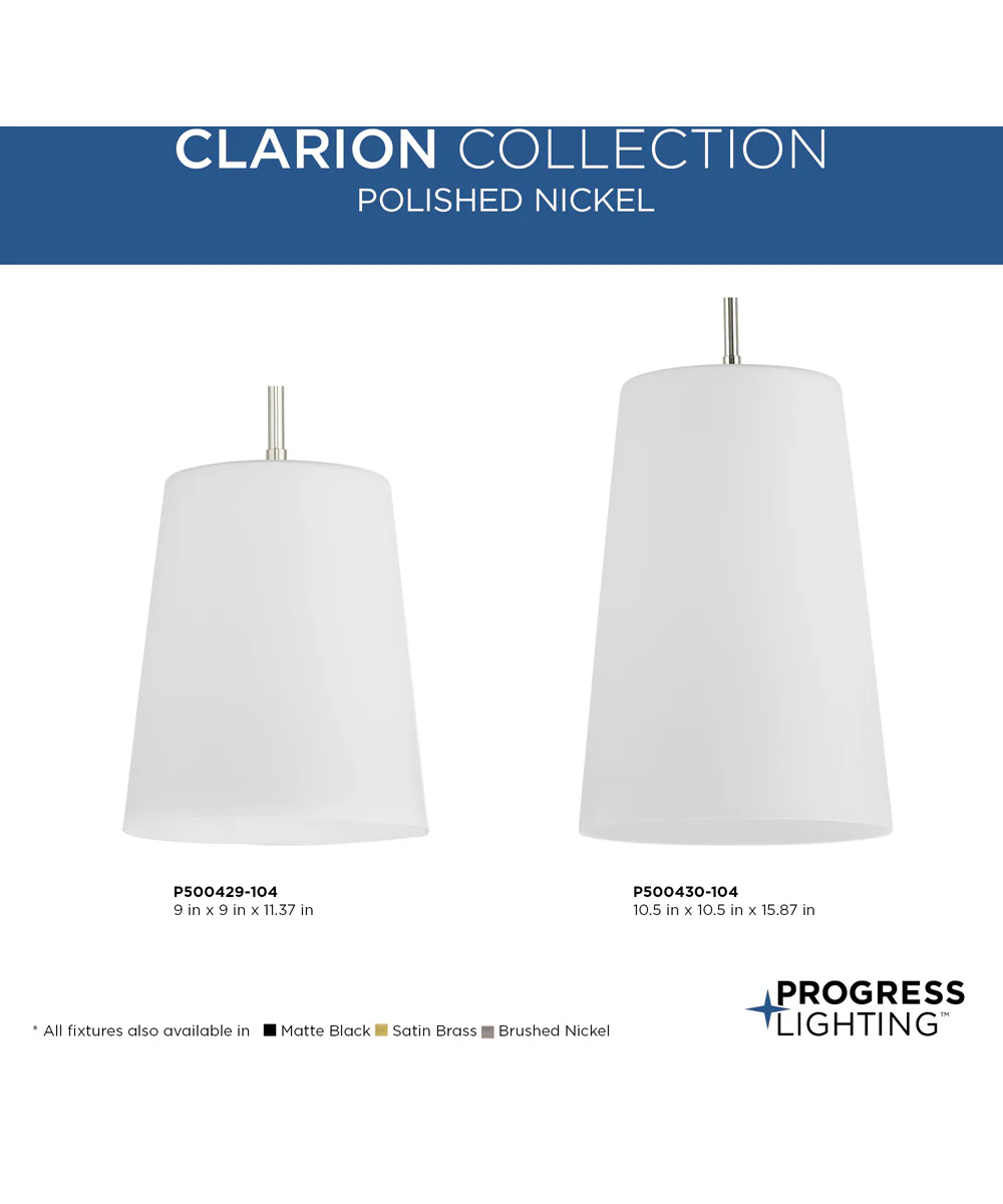 Clarion 1-Light Etched White Pendant P500430 Polished Nickel - Image 10