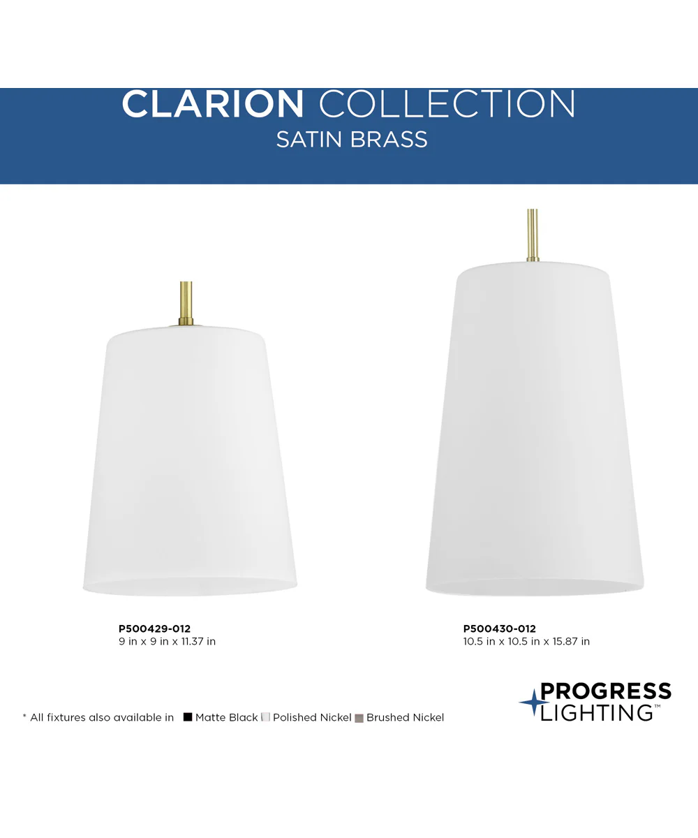Clarion 1-Light Etched White Pendant P500430 Satin Brass - Image 10