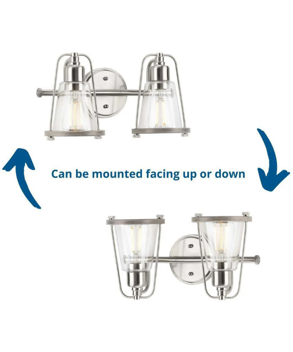 Conway 2-Light Clear Seeded Farmhouse Style Bath Vanity Wall Light Brushed Nickel - Image 2