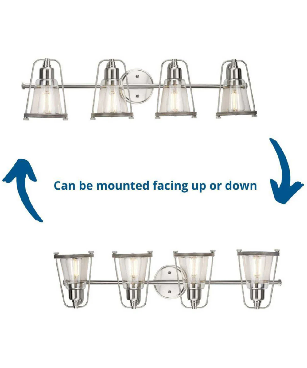 Conway 4-Light Clear Seeded Farmhouse Style Bath Vanity Wall Light Brushed Nickel - Image 3