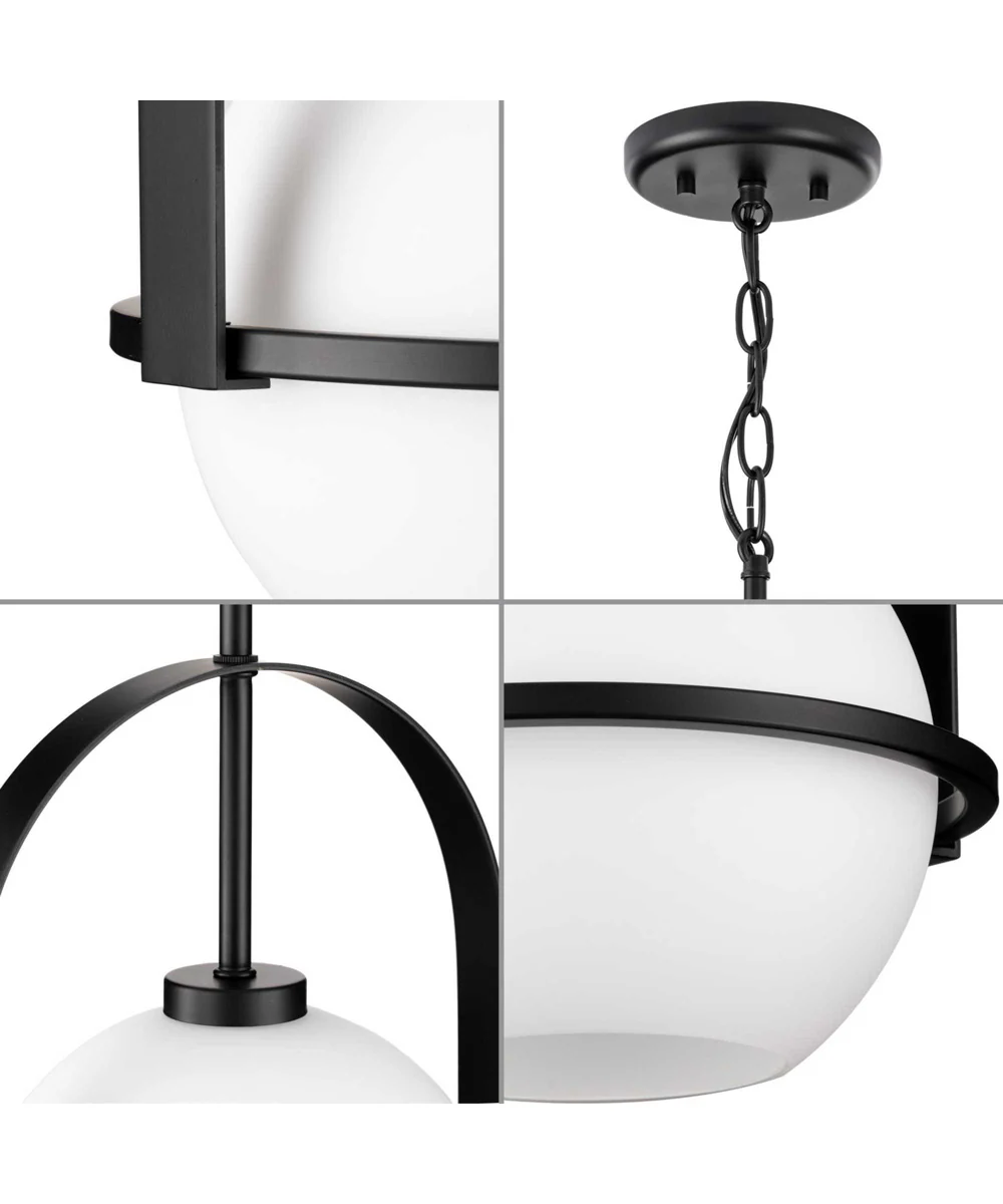 Delayne 1-Light Mid-Century Modern Etched Opal Glass Pendant Light Matte Black - Image 4