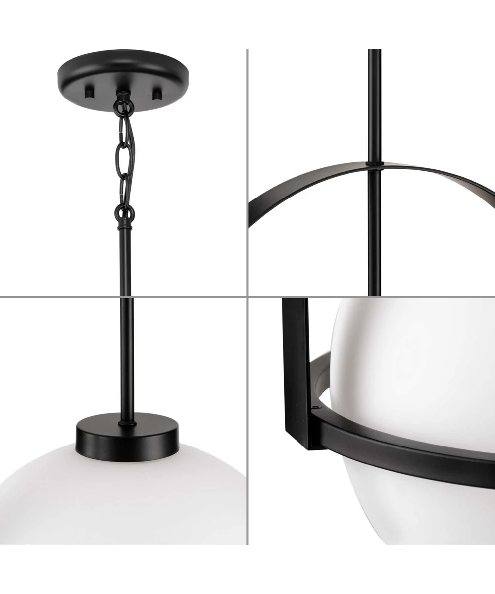 Delayne 1-Light Mid-Century Modern Etched Opal Glass Pendant Light Matte Black - Image 4