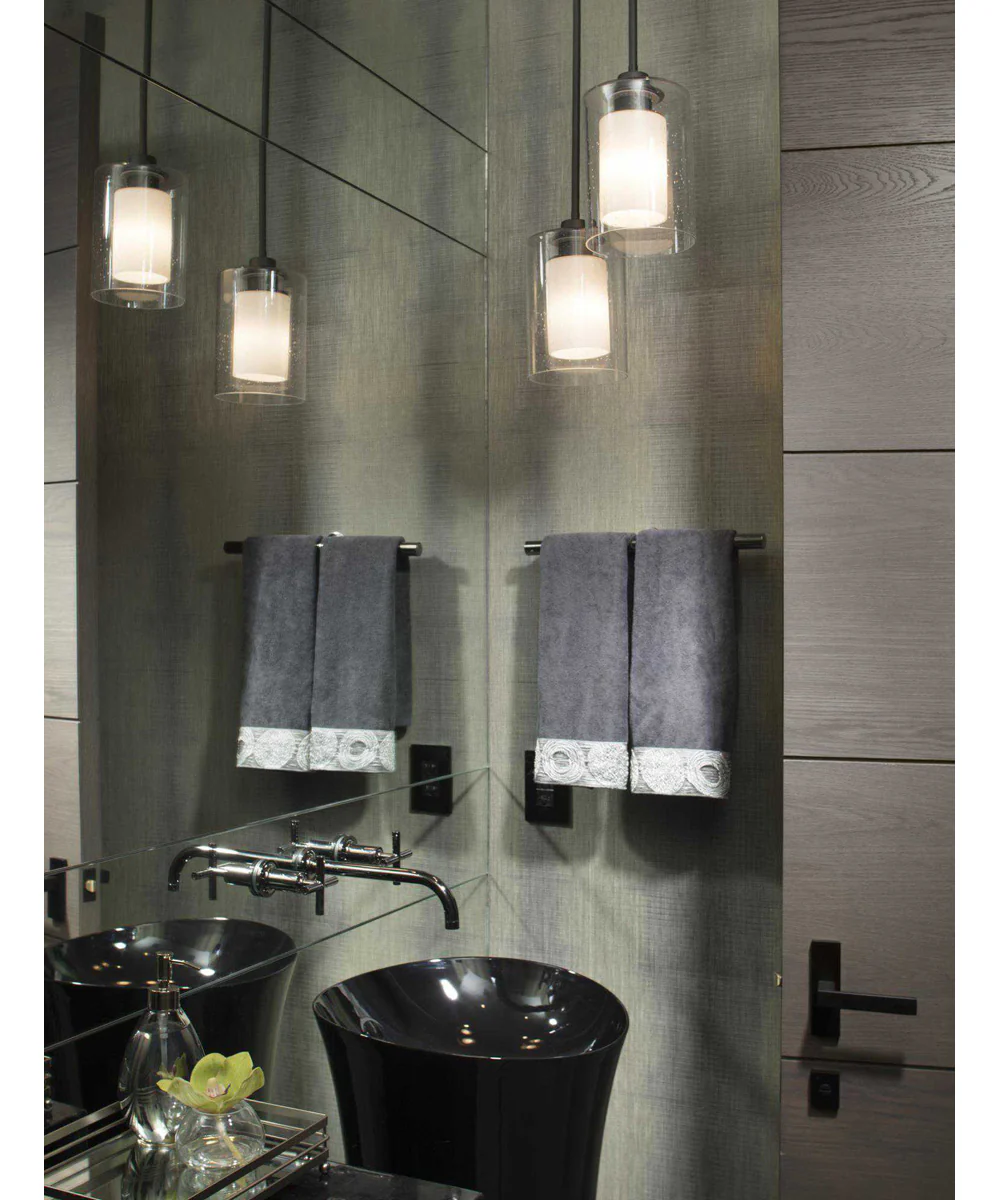 Double Glass 1-Light Etched White Inside/Seeded Glass Outside Glass Farmhouse Pendant Light Polished Chrome - Image 2