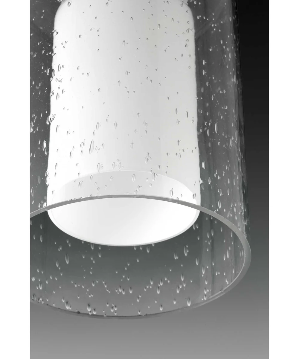 Double Glass 1-Light Etched White Inside/Seeded Glass Outside Glass Farmhouse Pendant Light Polished Chrome - Image 3
