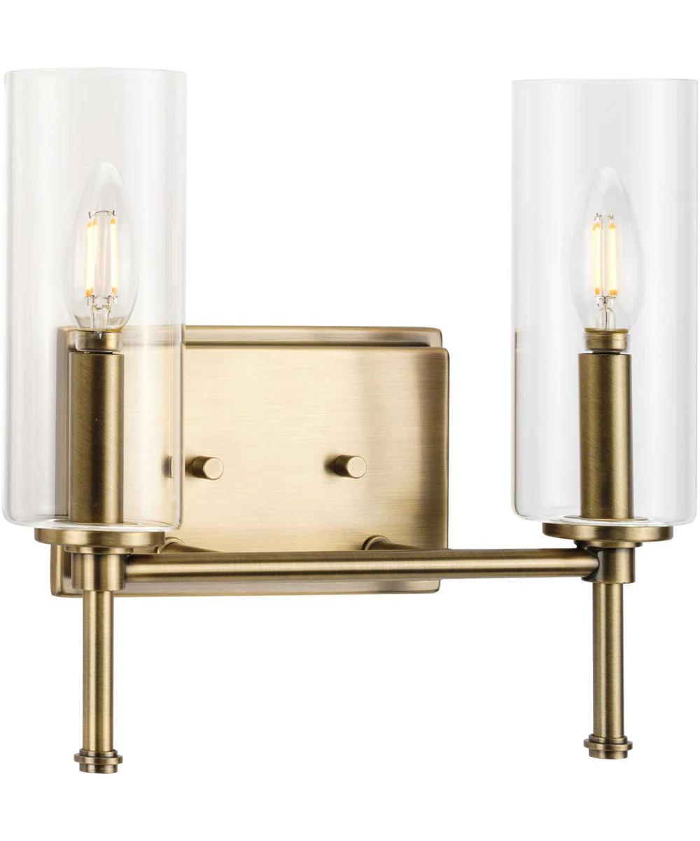 Elara 2-Light New Traditional Clear Glass Bath Vanity Light Vintage Brass - Image 2
