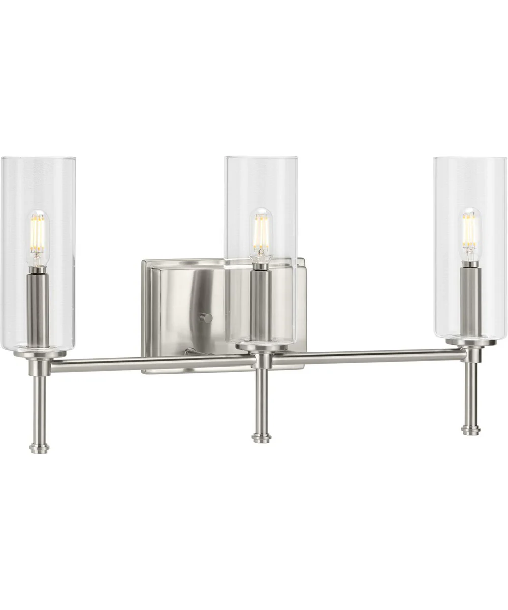 Elara 3-Light Clear Glass New Traditional Bath Vanity Light Brushed Nickel