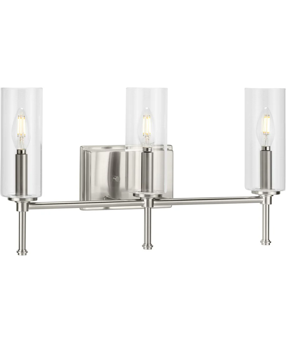 Elara 3-Light Clear Glass New Traditional Bath Vanity Light Brushed Nickel - Image 3