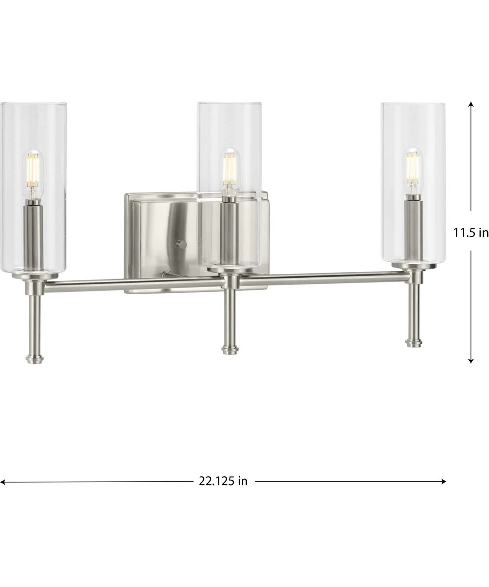 Elara 3-Light Clear Glass New Traditional Bath Vanity Light Brushed Nickel - Image 4