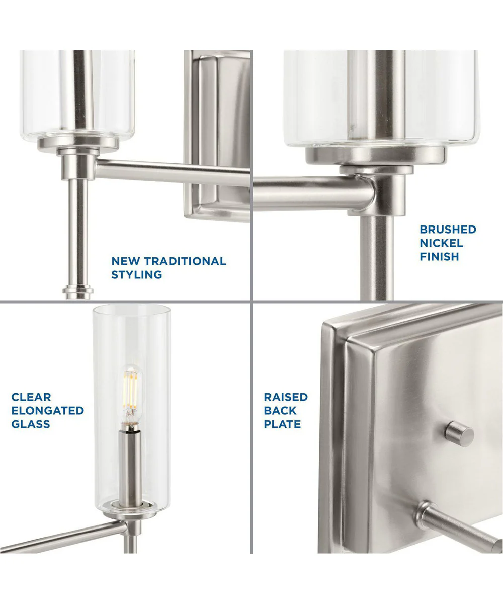 Elara 3-Light Clear Glass New Traditional Bath Vanity Light Brushed Nickel - Image 6