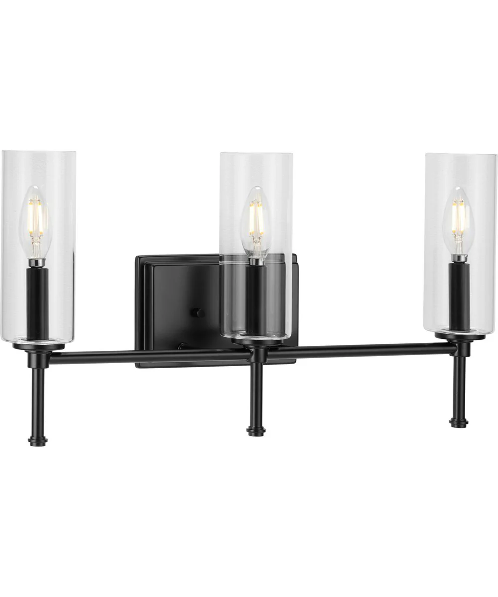 Elara 3-Light Clear Glass New Traditional Bath Vanity Light Matte Black - Image 3