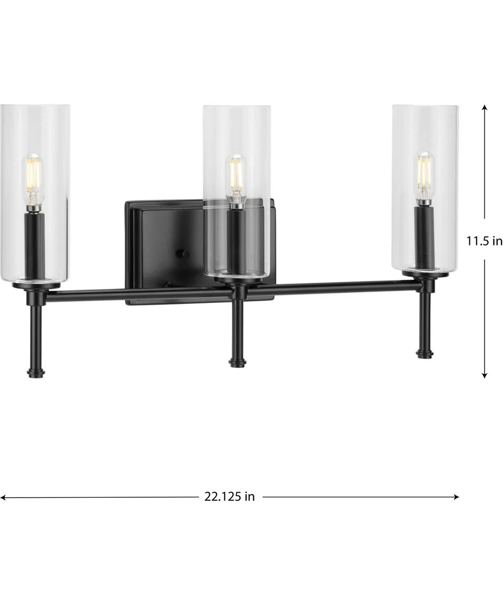 Elara 3-Light Clear Glass New Traditional Bath Vanity Light Matte Black - Image 4