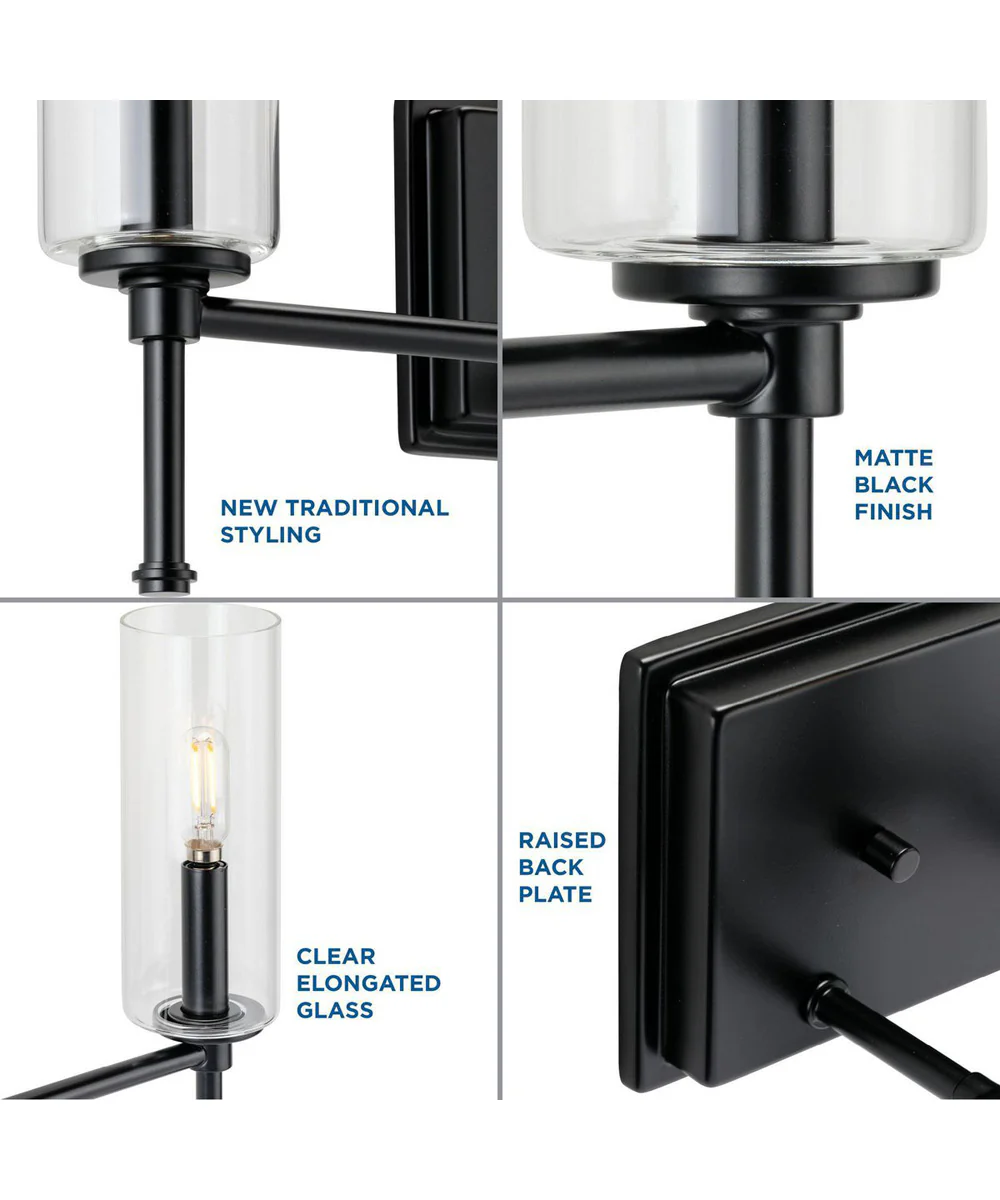 Elara 3-Light Clear Glass New Traditional Bath Vanity Light Matte Black - Image 6