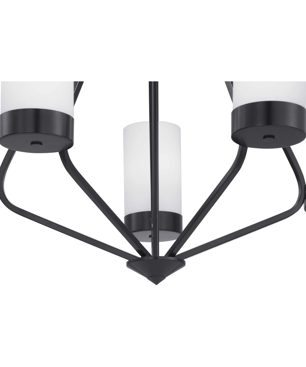 Elevate 5-Light Etched White Glass Mid-Century Modern Chandelier Light Matte Black - Image 7