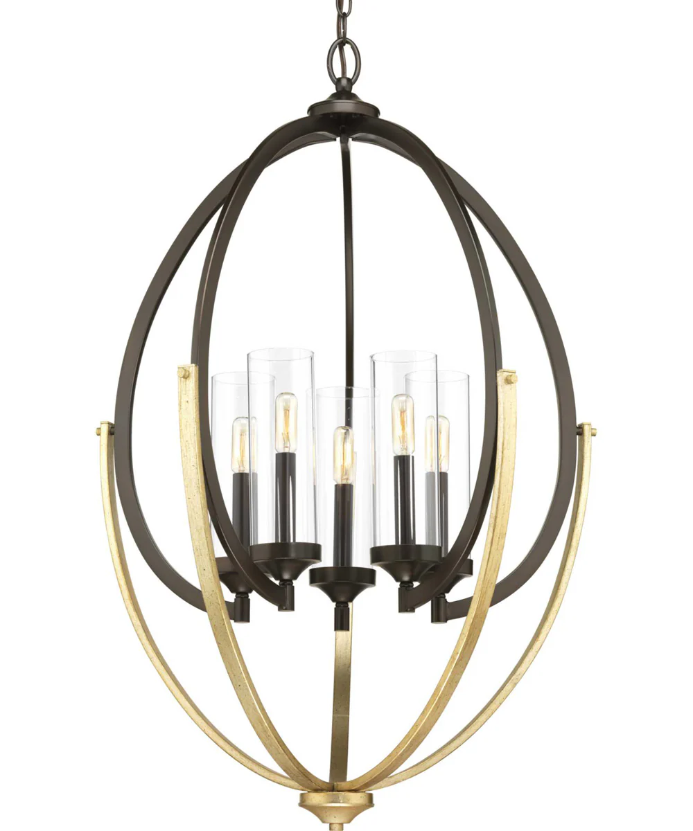 Evoke 5-Light Clear Glass Luxe Chandelier Light Antique Bronze