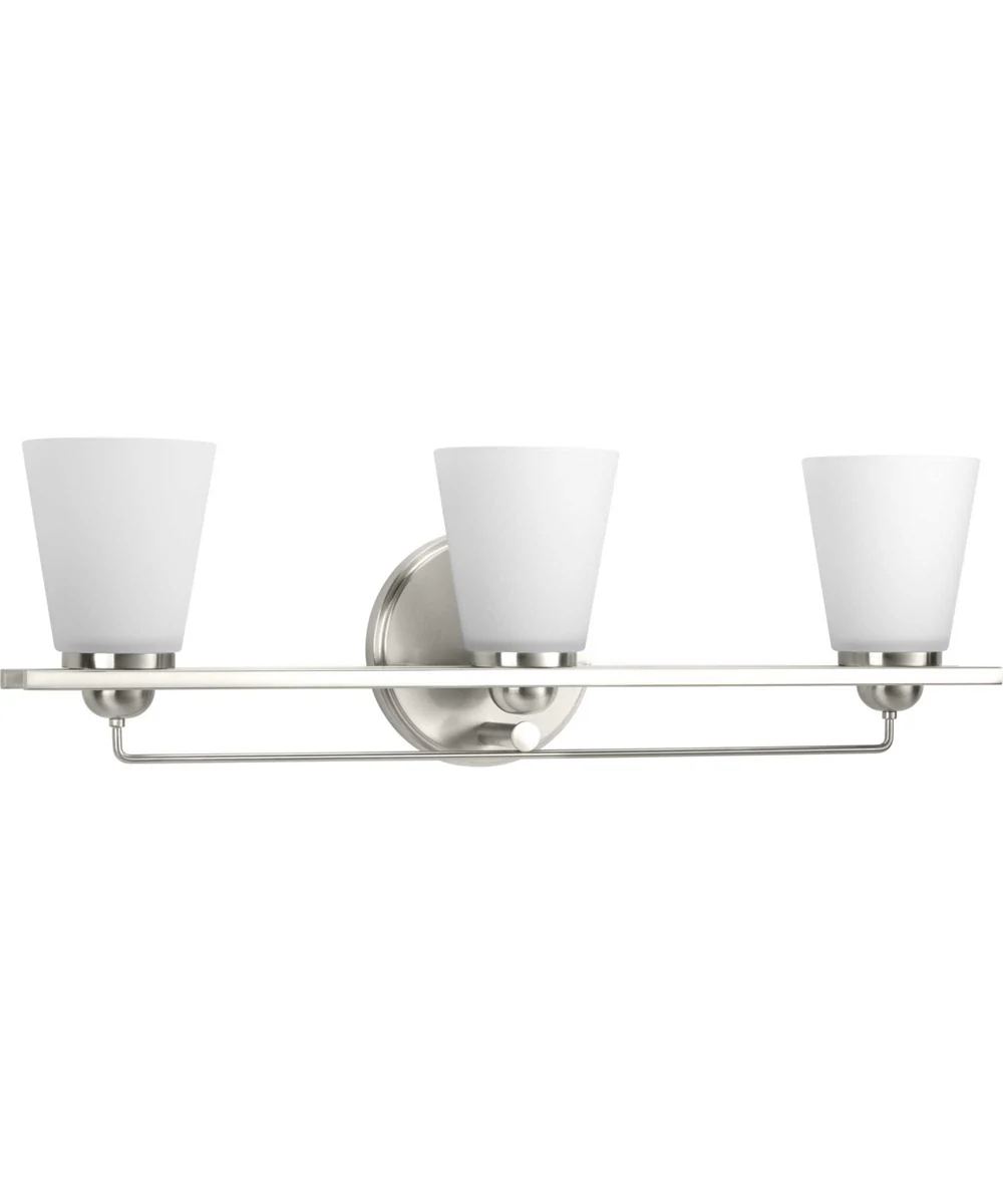 Flight 3-Light Etched Glass Coastal Bath Vanity Light Brushed Nickel
