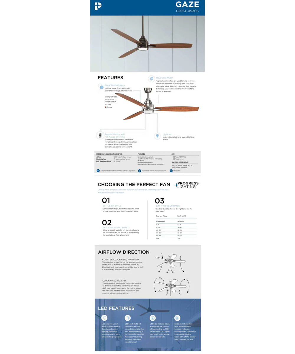 Gaze 60" LED 3-Blade Ceiling Fan Brushed Nickel - Image 11