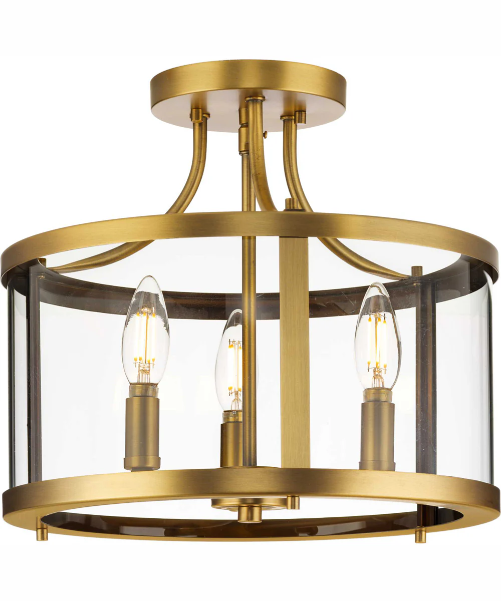 Gilliam 13 in. 3-Light New Traditional Semi-Flush Mount Vintage Brass