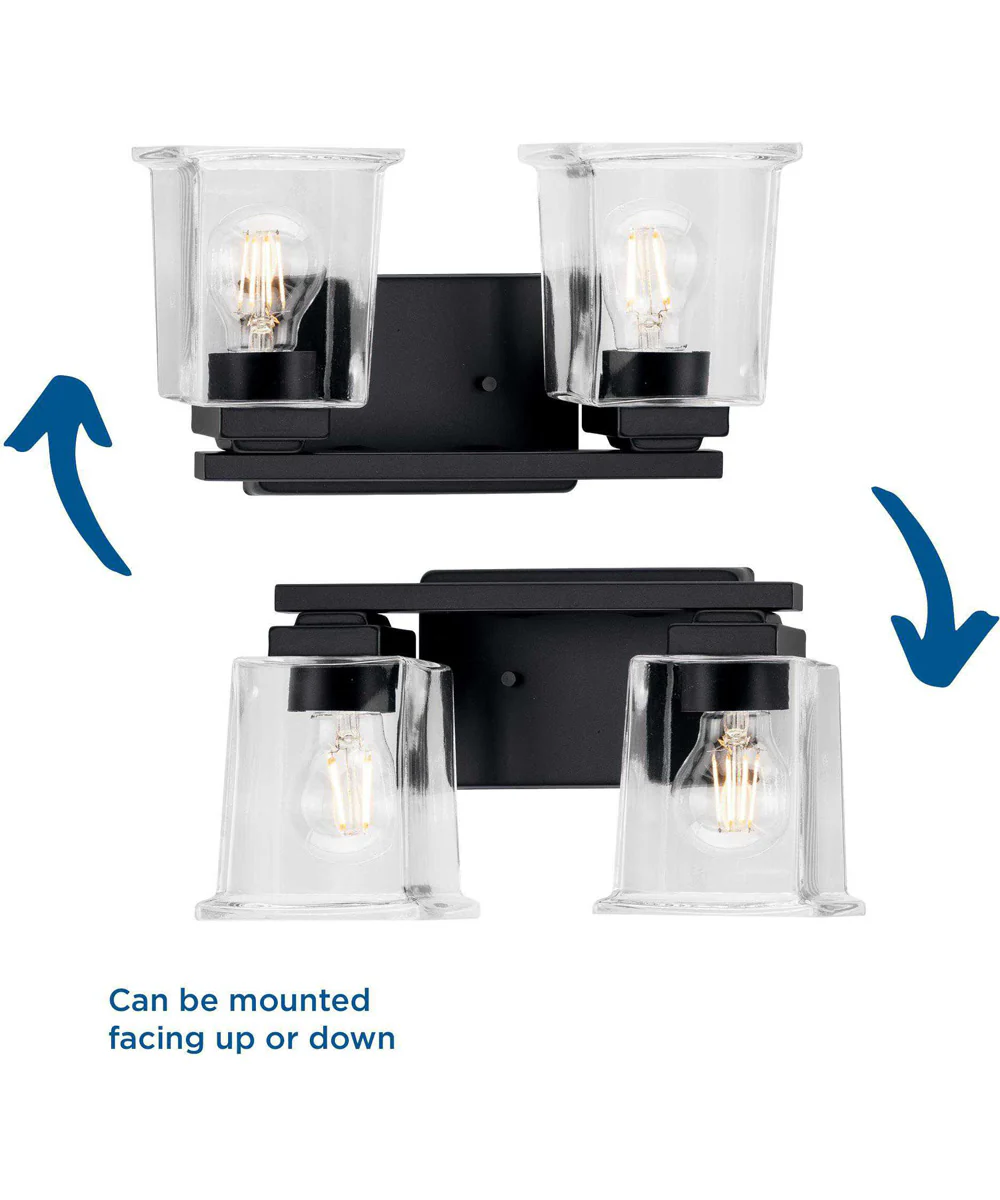 Gilmour 2-Light Modern Farmhouse Clear Glass Bath Vanity Light Matte Black - Image 2