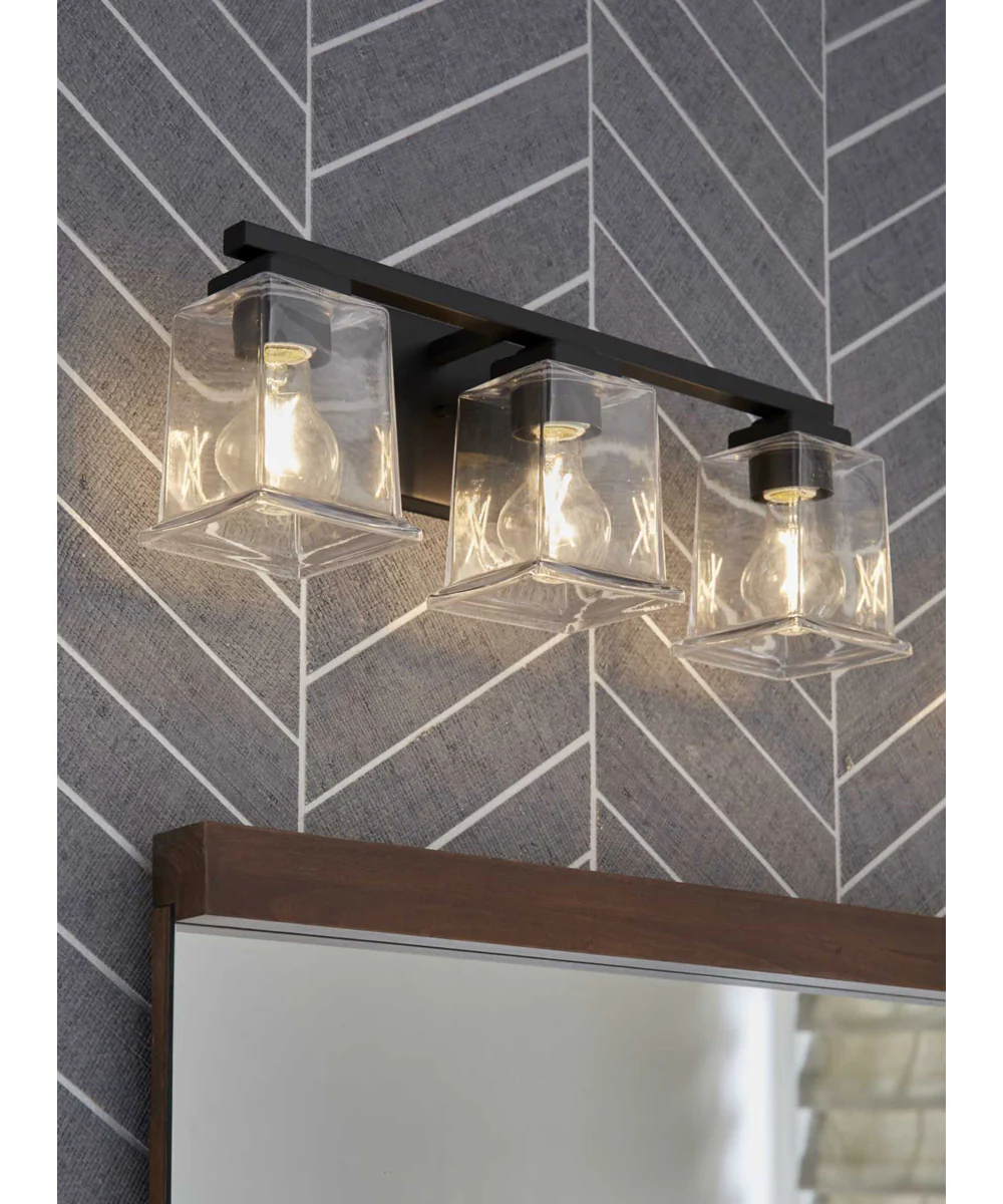 Gilmour 3-Light Modern Farmhouse Clear Glass Bath Vanity Light Matte Black - Image 4