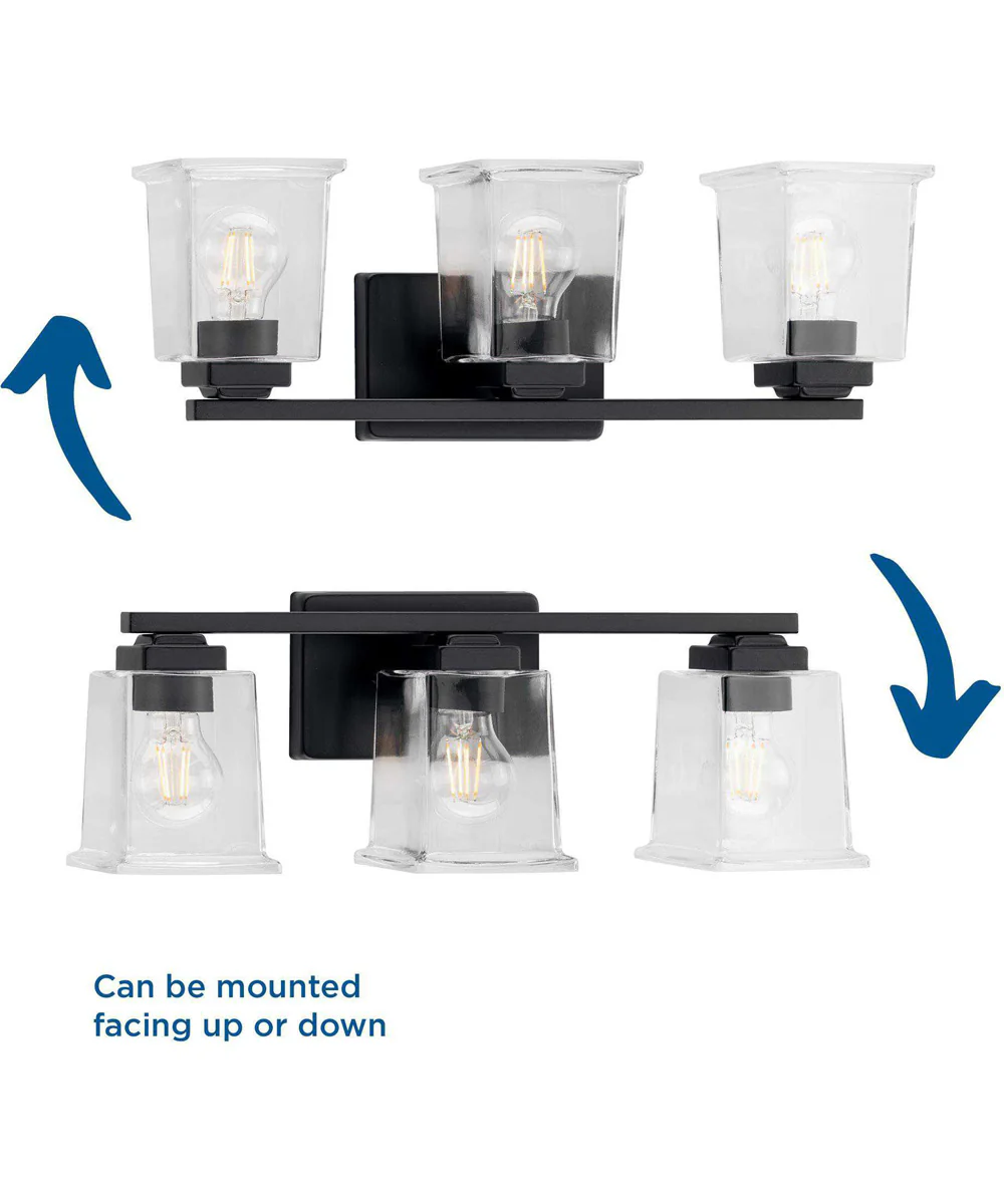 Gilmour 3-Light Modern Farmhouse Clear Glass Bath Vanity Light Matte Black - Image 5