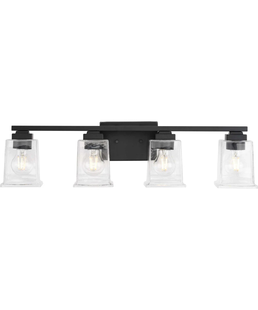 Gilmour 4-Light Modern Farmhouse Clear Glass Bath Vanity Light Matte Black - Image 3