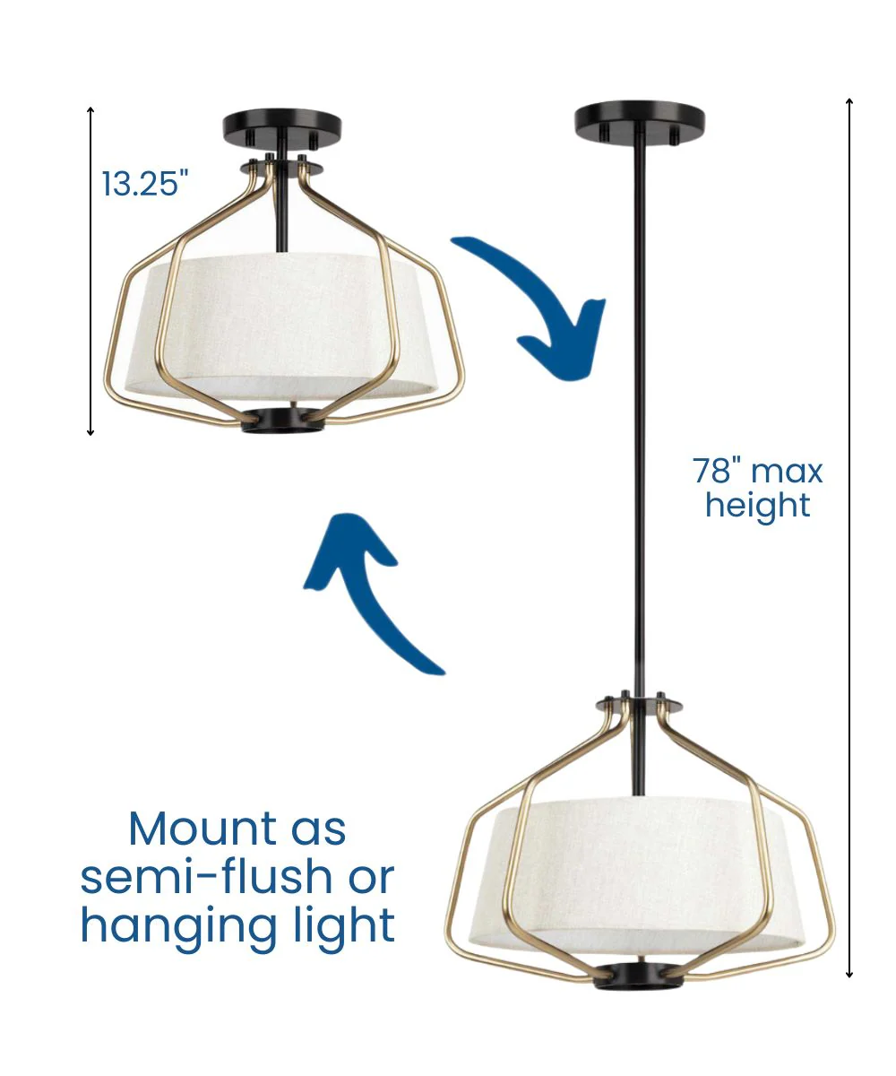 Hangar 2-Light 16"w Semi-Flush Mount/Pendant Convertible Light Fixture Antique Bronze by Progress - Image 6