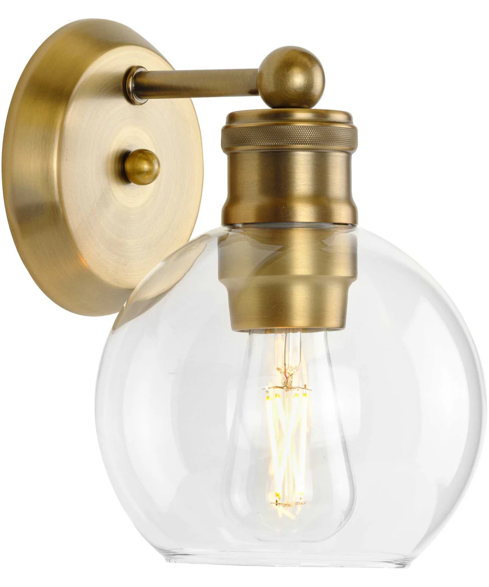 Hansford 1-Light Clear Glass Farmhouse Bath Vanity Light Vintage Brass