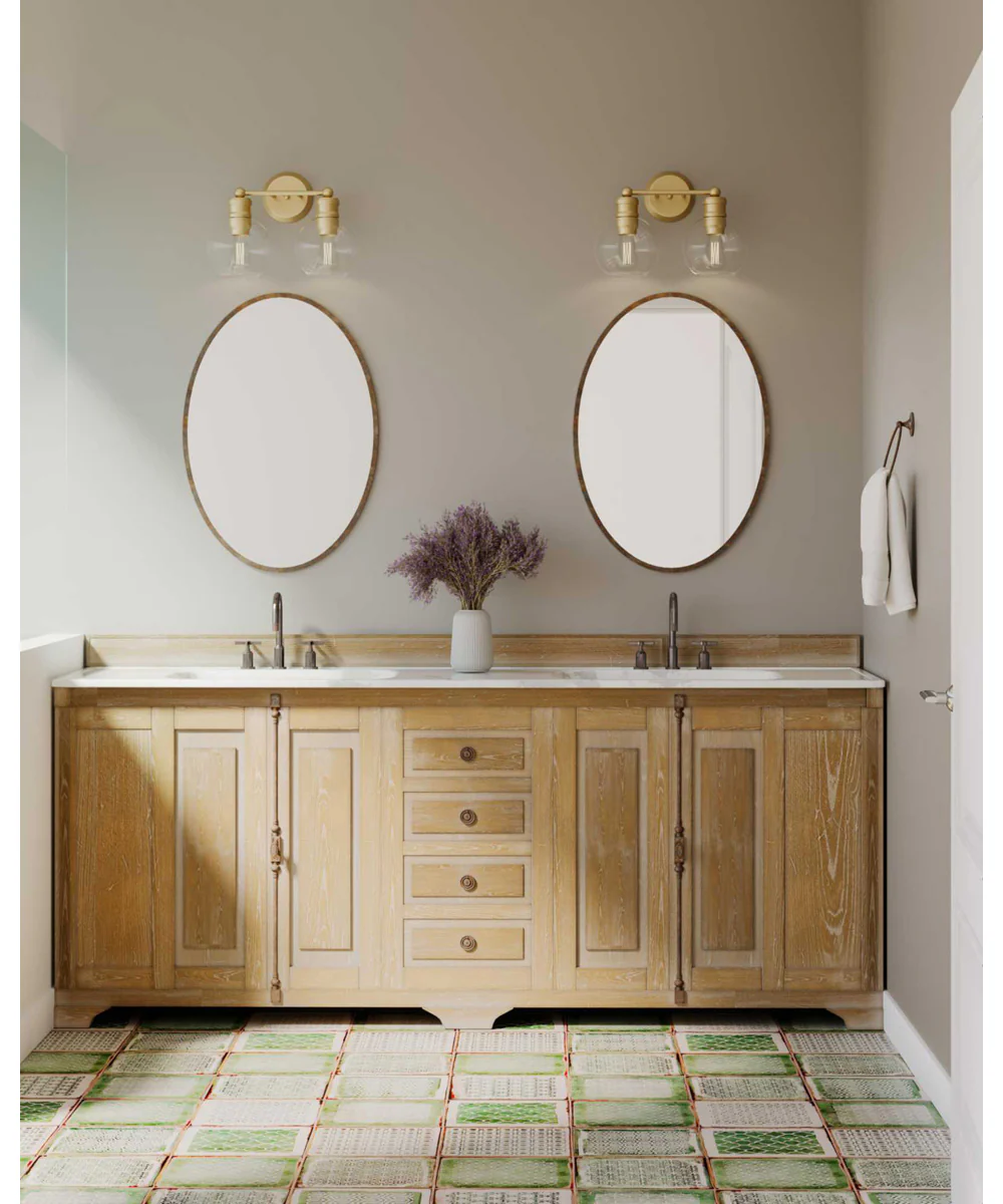 Hansford 2-Light Clear Glass Farmhouse Bath Vanity Light Vintage Brass - Image 2