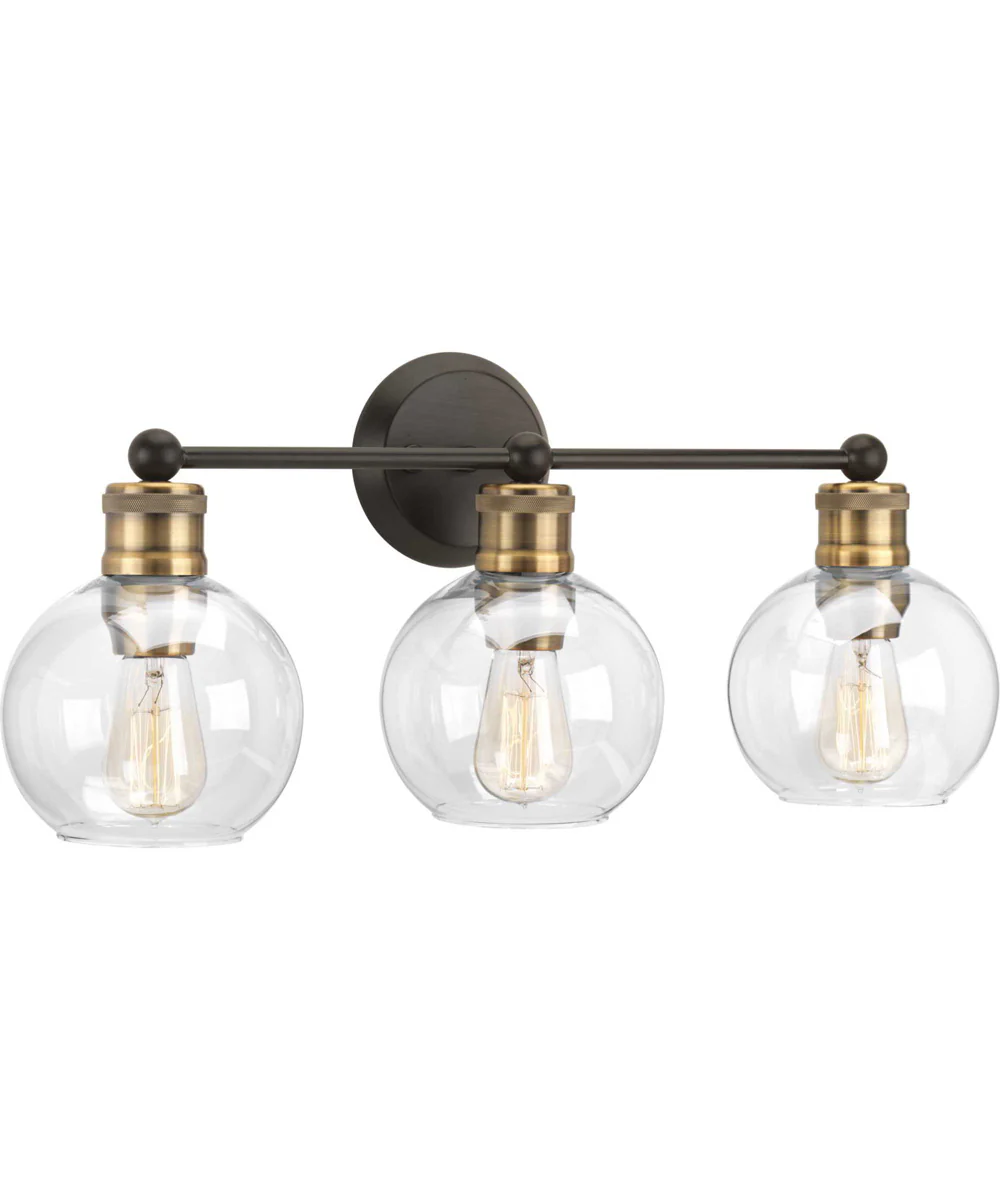 Hansford 3-Light Clear Glass Coastal Bath Vanity Light Antique Bronze