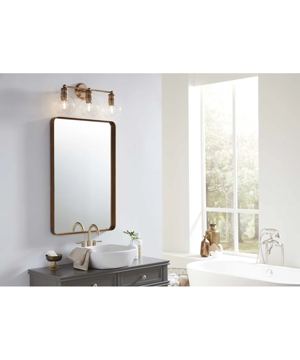 Hansford 3-Light Clear Glass Farmhouse Bath Vanity Light Vintage Brass - Image 2