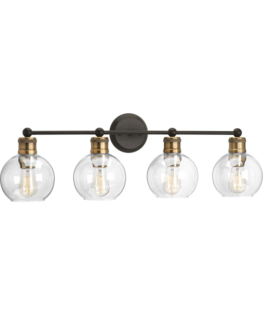 Hansford 4-Light Clear Glass Coastal Bath Vanity Light Antique Bronze