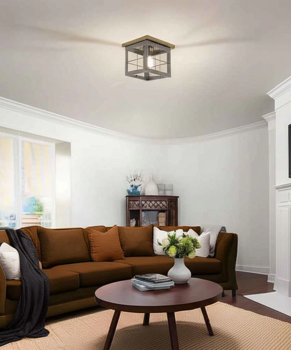 Hedgerow 1-Light 11"w Flush Mount Ceiling Light Fixture Aged Oak Farmhouse Indoor by Progress - Image 3