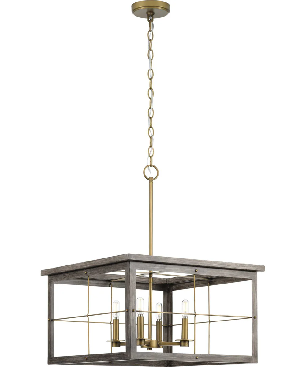 Hedgerow 4-Light Aged Oak Farmhouse Style Chandelier Light Distressed Brass - Image 2