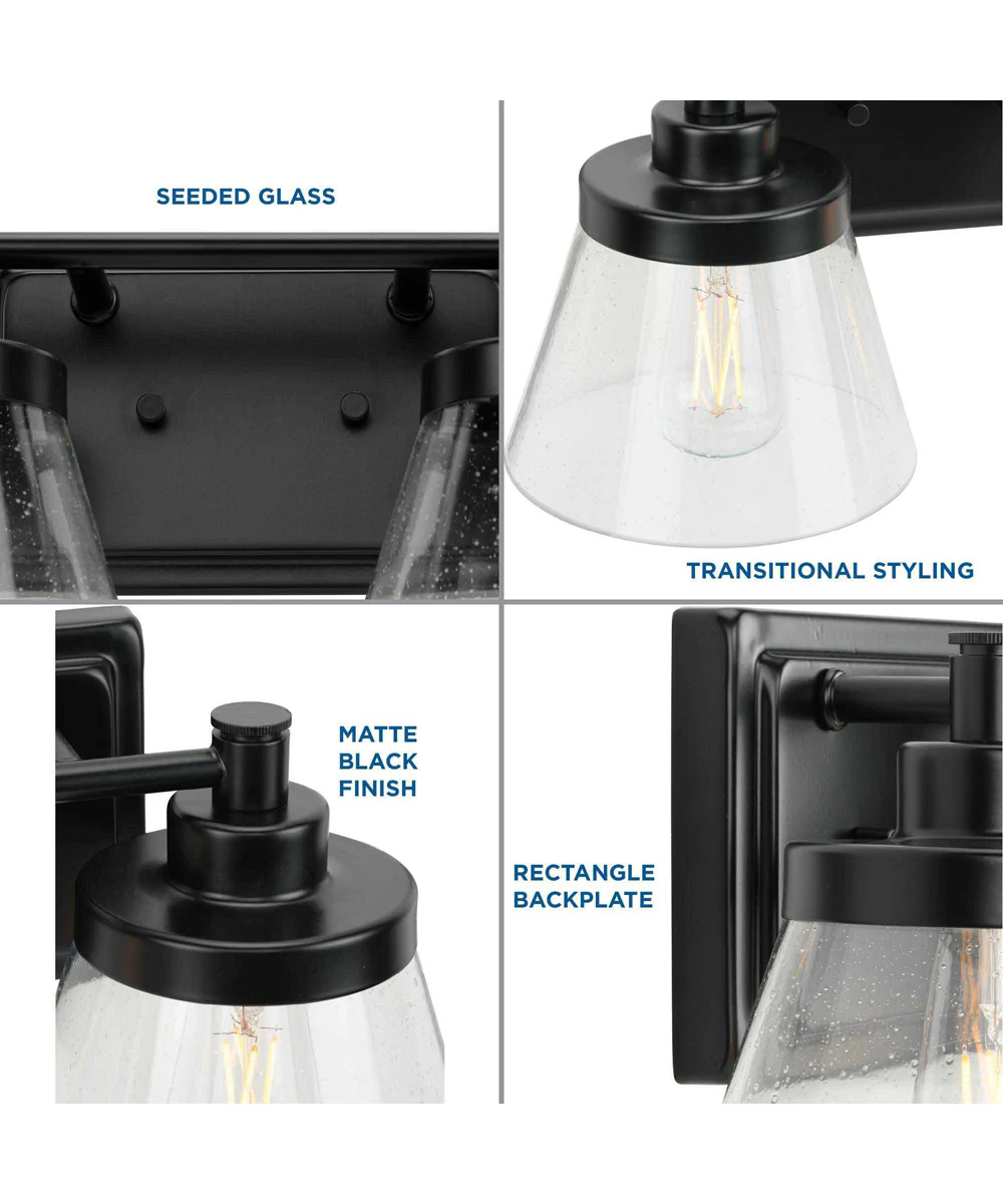 Hinton 2-Light Clear Seeded Glass Farmhouse Bath Vanity Light Matte Black - Image 2