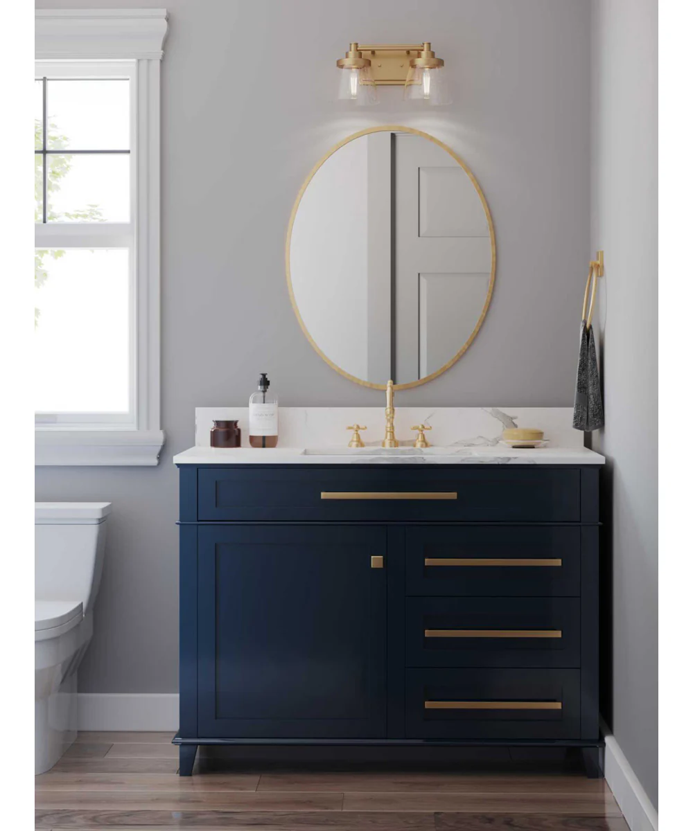 Hinton 2-Light Clear Seeded Glass Farmhouse Bath Vanity Light Vintage Brass - Image 2