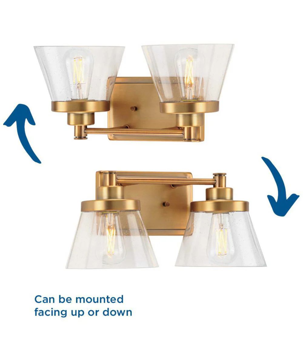 Hinton 2-Light Clear Seeded Glass Farmhouse Bath Vanity Light Vintage Brass - Image 3