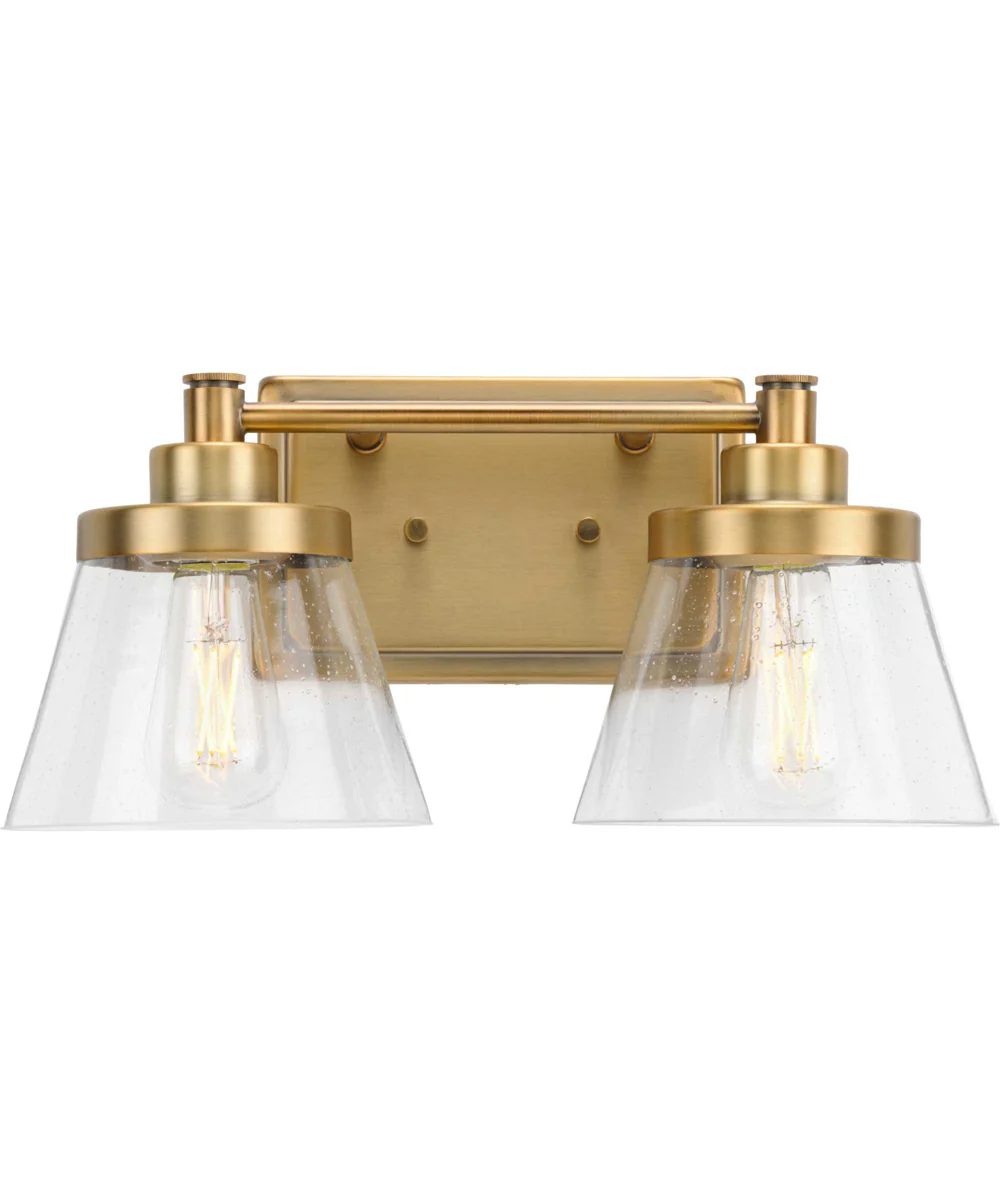 Hinton 2-Light Clear Seeded Glass Farmhouse Bath Vanity Light Vintage Brass - Image 4