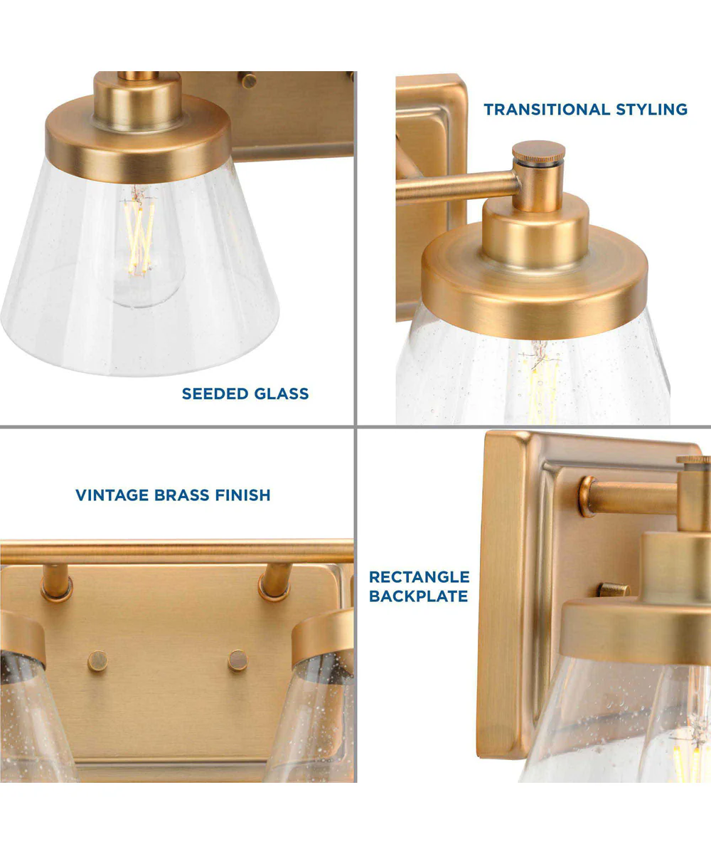 Hinton 2-Light Clear Seeded Glass Farmhouse Bath Vanity Light Vintage Brass - Image 5