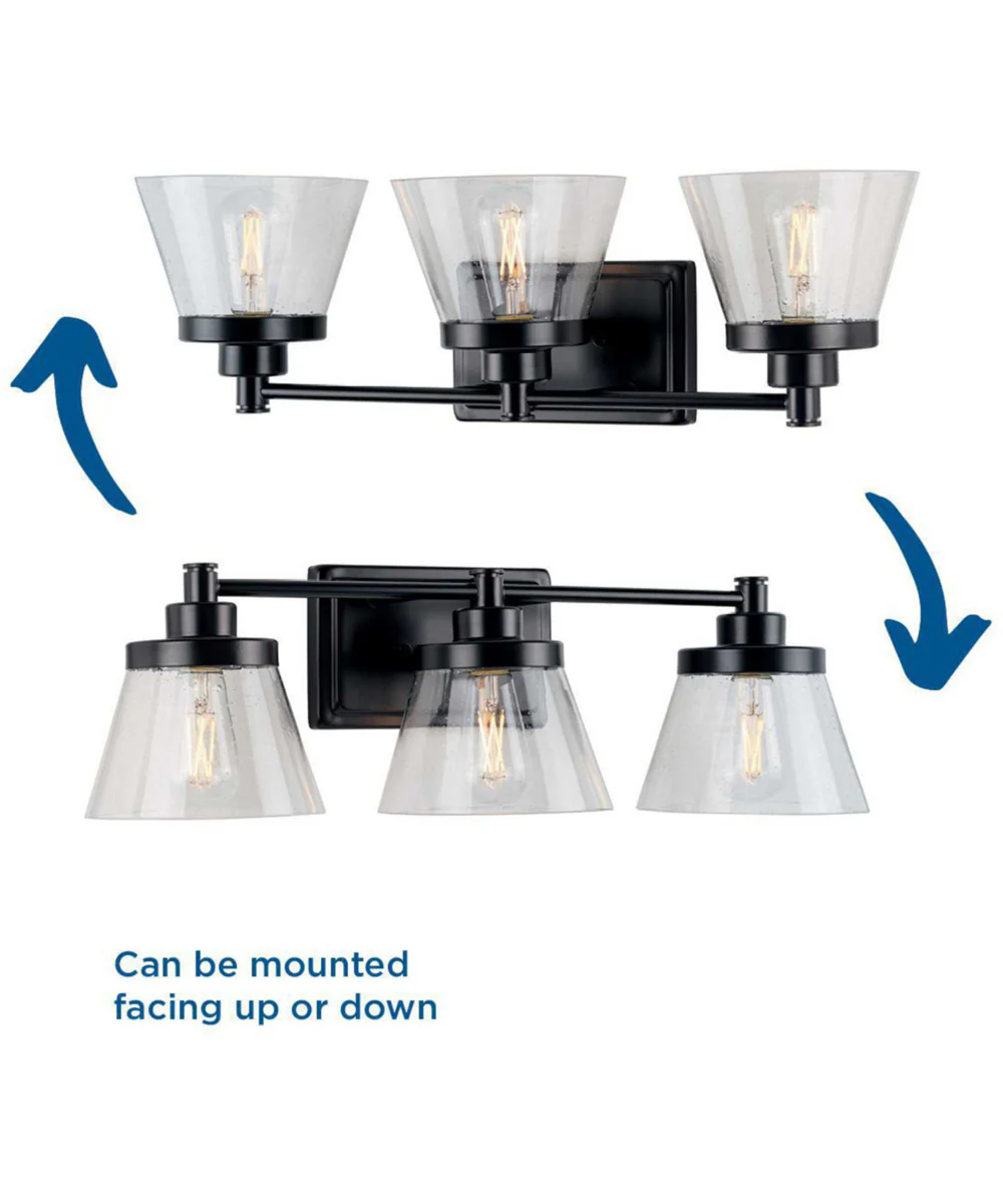 Hinton 3-Light Clear Seeded Glass Farmhouse Bath Vanity Light Matte Black - Image 4