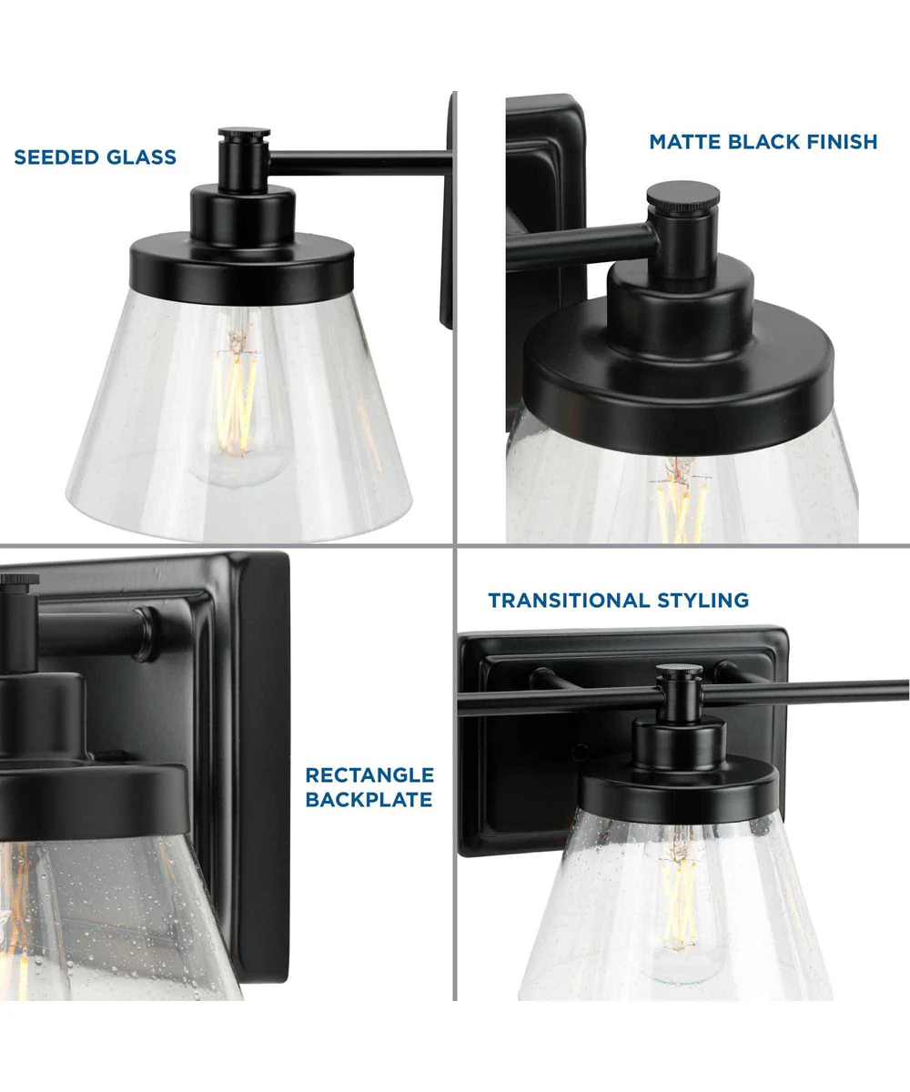 Hinton 3-Light Clear Seeded Glass Farmhouse Bath Vanity Light Matte Black - Image 7