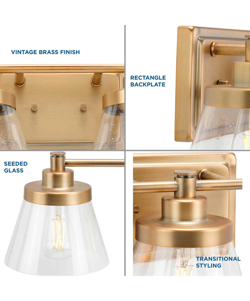 Hinton 3-Light Clear Seeded Glass Farmhouse Bath Vanity Light Vintage Brass - Image 5