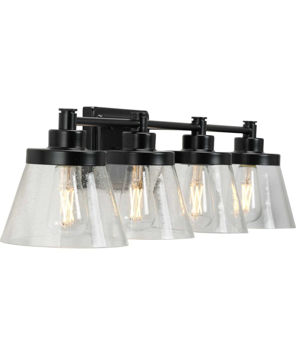 Hinton 4-Light Clear Seeded Glass Farmhouse Bath Vanity Light Matte Black - Image 2