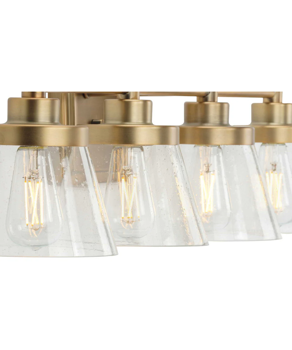 Hinton 4-Light Clear Seeded Glass Farmhouse Bath Vanity Light Vintage Brass - Image 4