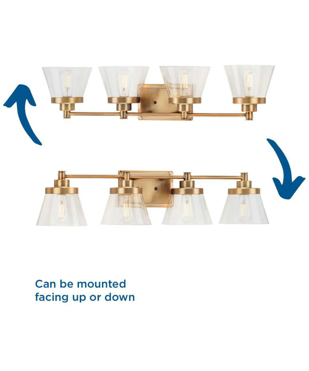 Hinton 4-Light Clear Seeded Glass Farmhouse Bath Vanity Light Vintage Brass - Image 5