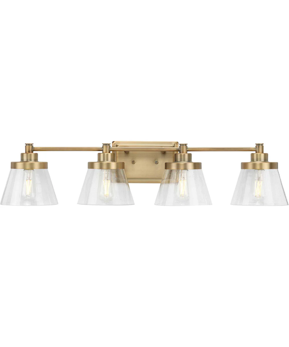 Hinton 4-Light Clear Seeded Glass Farmhouse Bath Vanity Light Vintage Brass - Image 7
