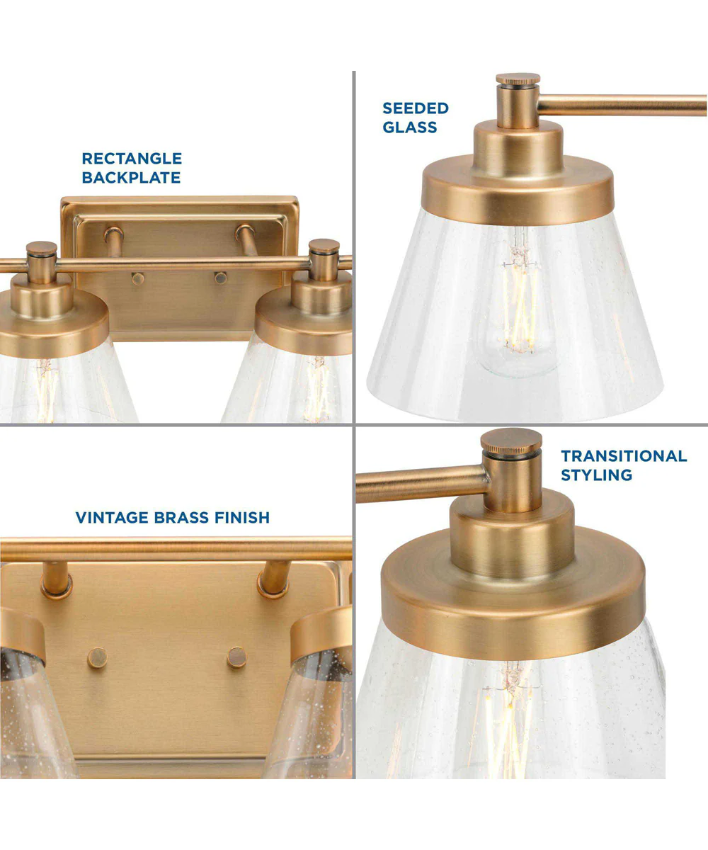Hinton 4-Light Clear Seeded Glass Farmhouse Bath Vanity Light Vintage Brass - Image 8