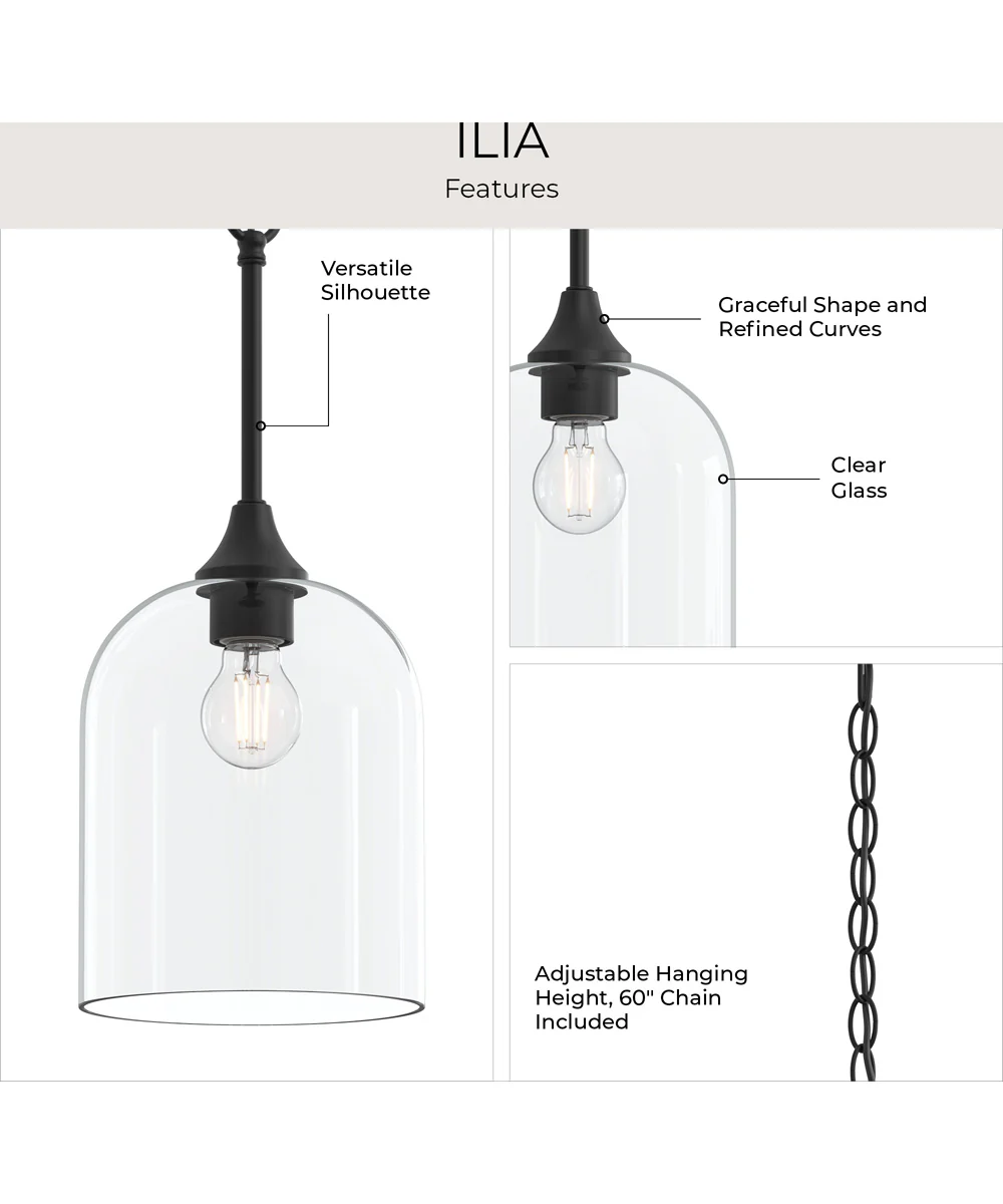 Ilia 1-Light Pendant with Clear Glass Shade Matte Black - Image 8