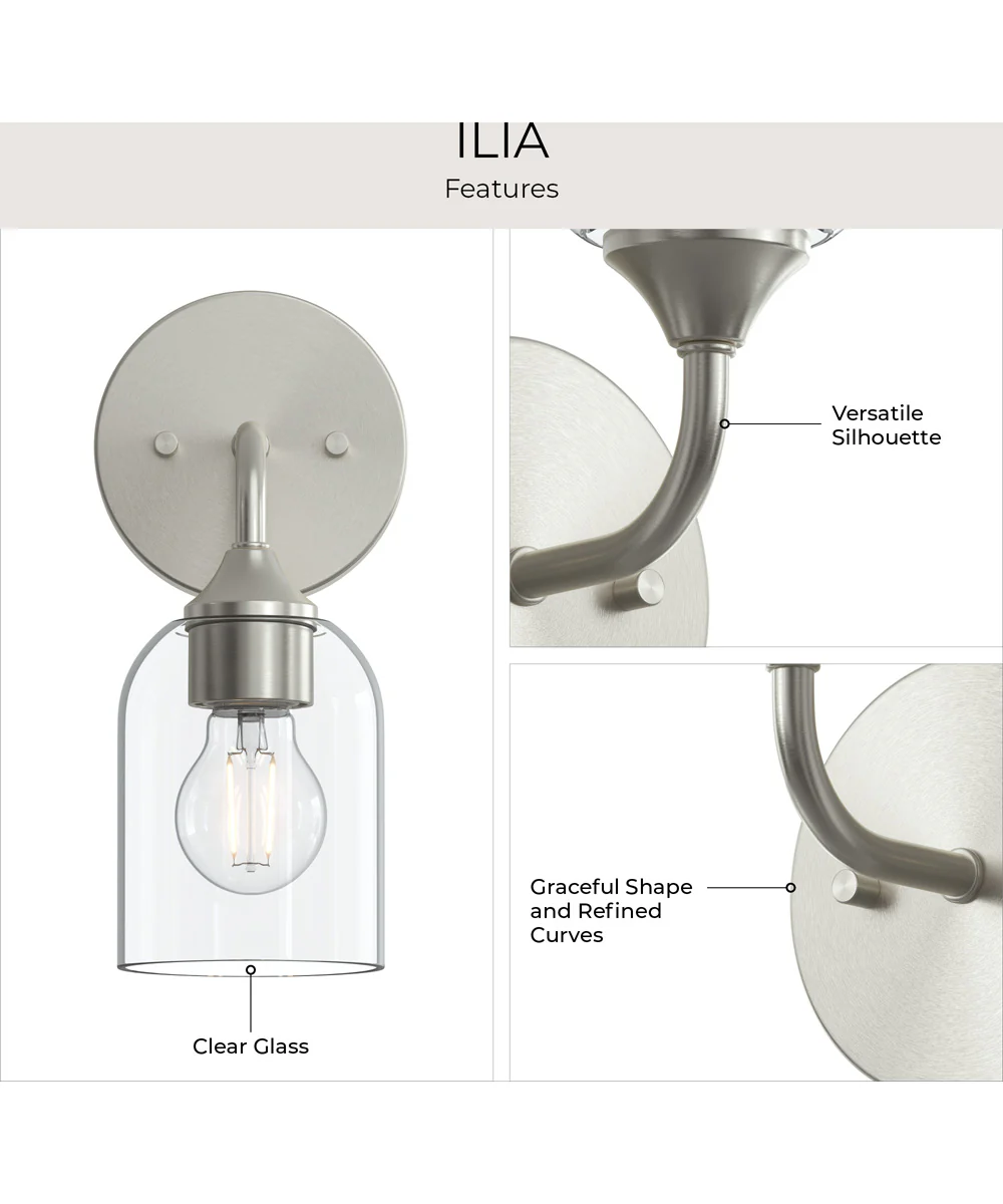 Ilia 1-Light Wall Sconce with Clear Glass Shade Brushed Nickel - Image 7