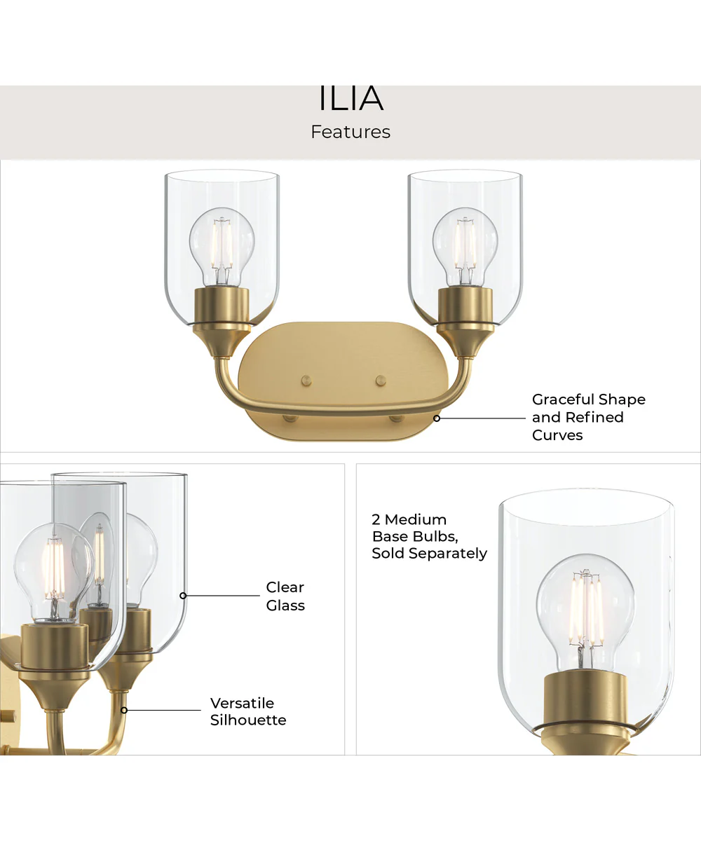 Ilia 2-Light Bath Vanity with Clear Glass Shade Brushed Gold - Image 8