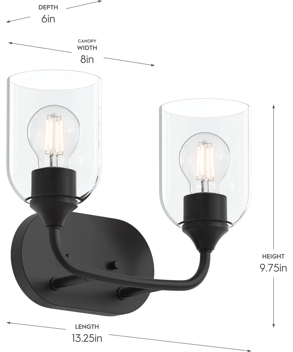 Ilia 2-Light Bath Vanity with Clear Glass Shade Matte Black - Image 4
